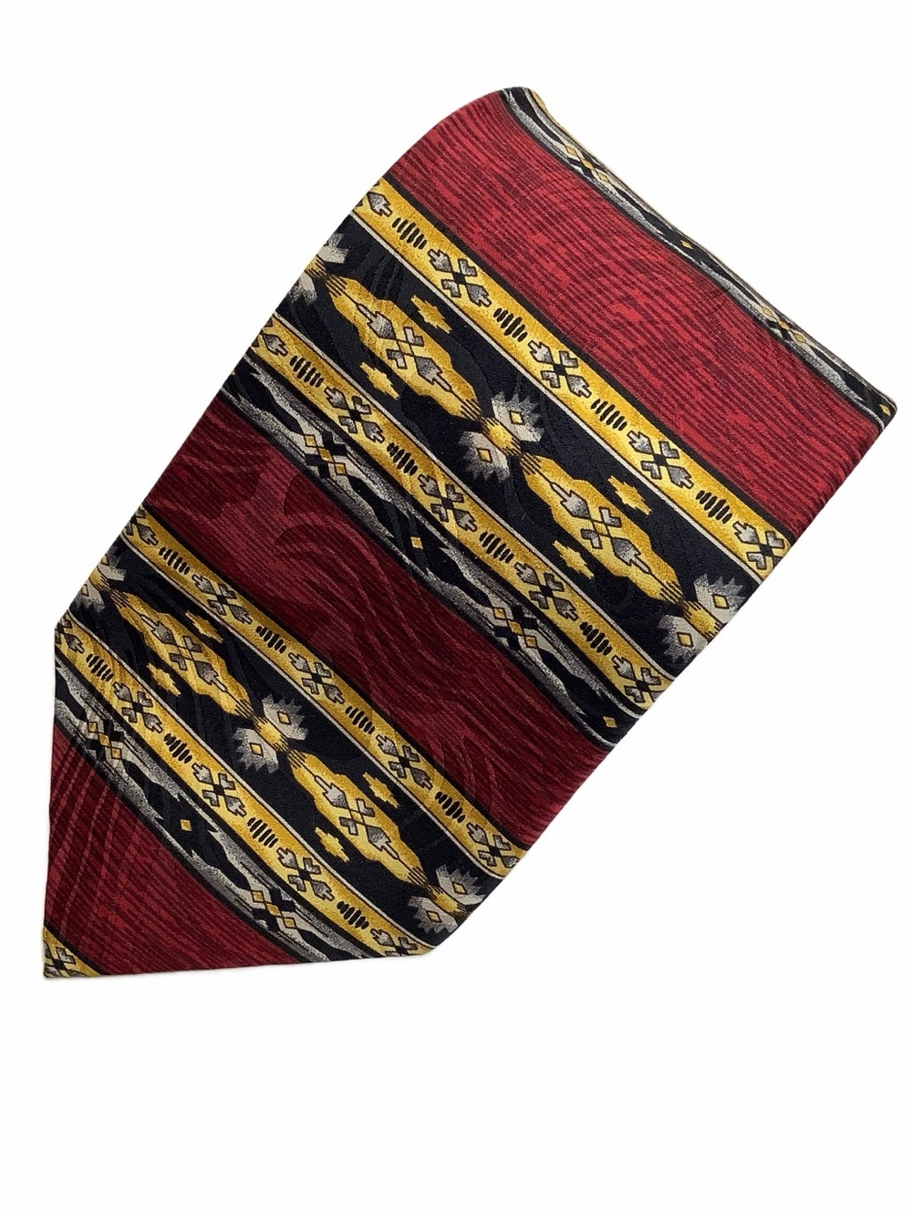 Bosa Vintage Italian Silk Tie Burgundy Red Gold Black Stripe Geometric